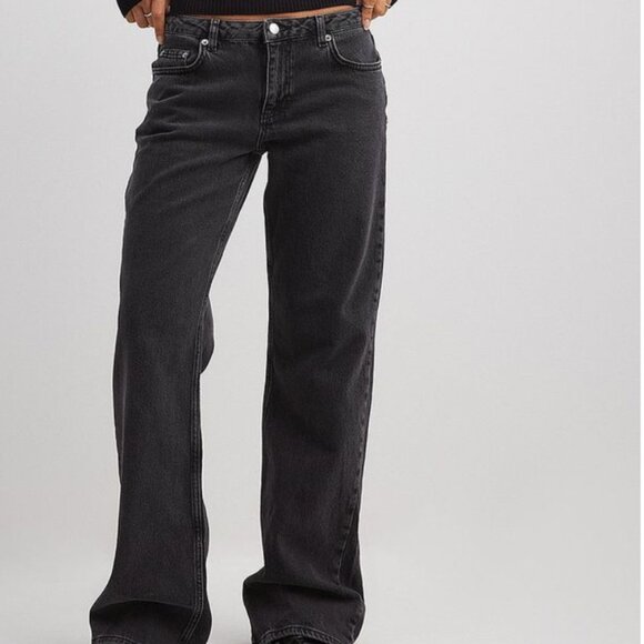 NA-KD Low Waist Jeans Dark Grey Size EU 42 (XL) - Picture 1 of 5